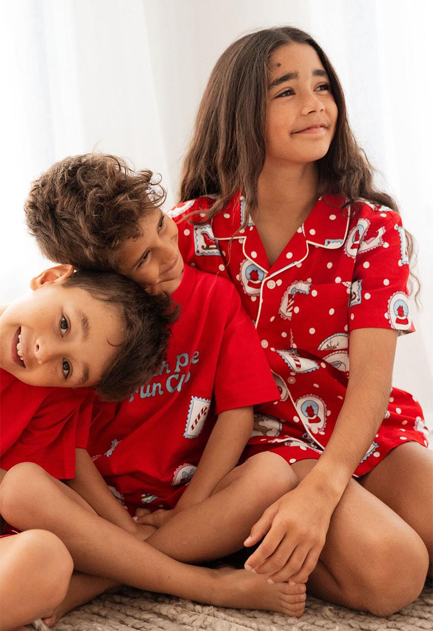 Cotton On - Kids Woven Family Xmas Pj Set - Varsity Red/Rudolph Spot