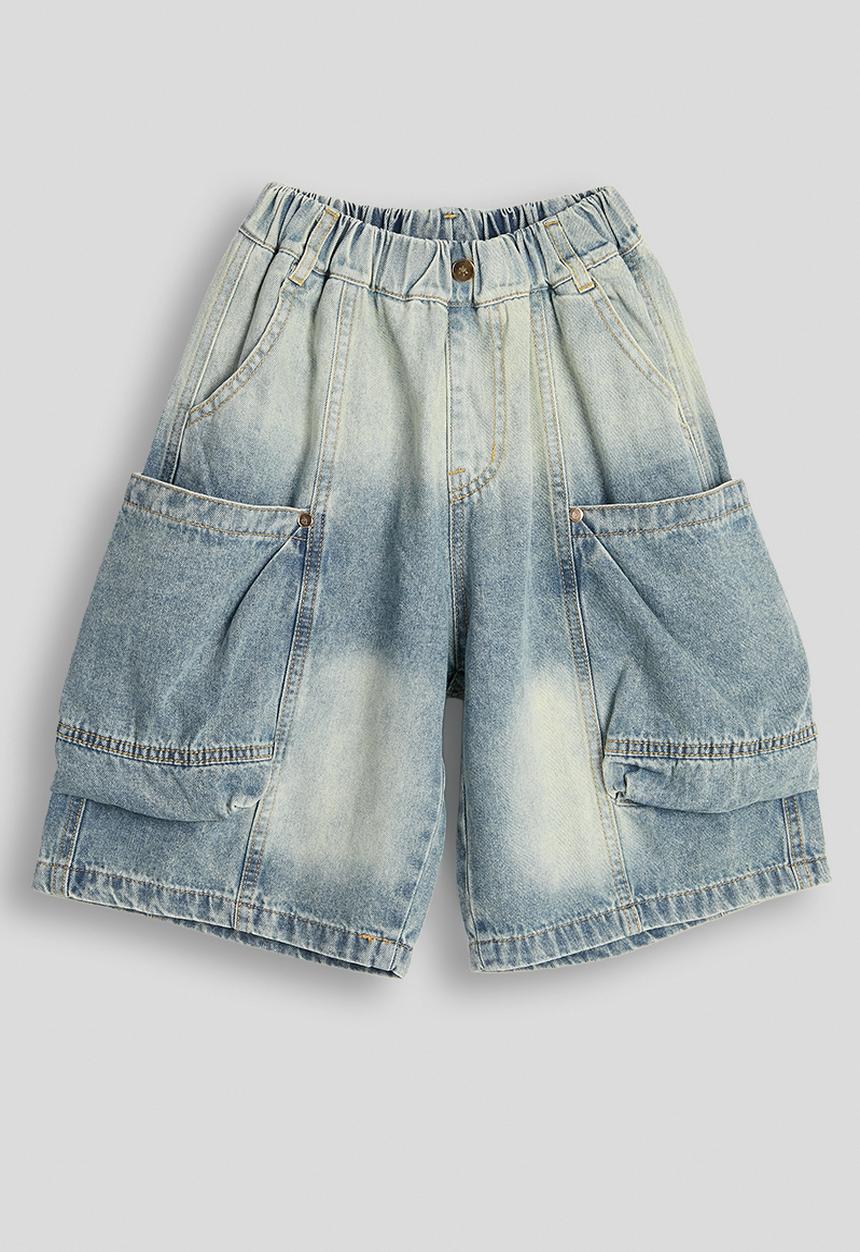 Pop Candy - Acid wash cargo denim shorts - blue