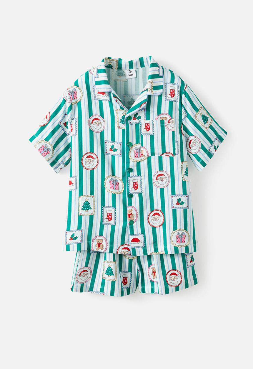 Cotton On - Adults Woven Family Xmas Pj Set - English Ivy/Santa Stamp