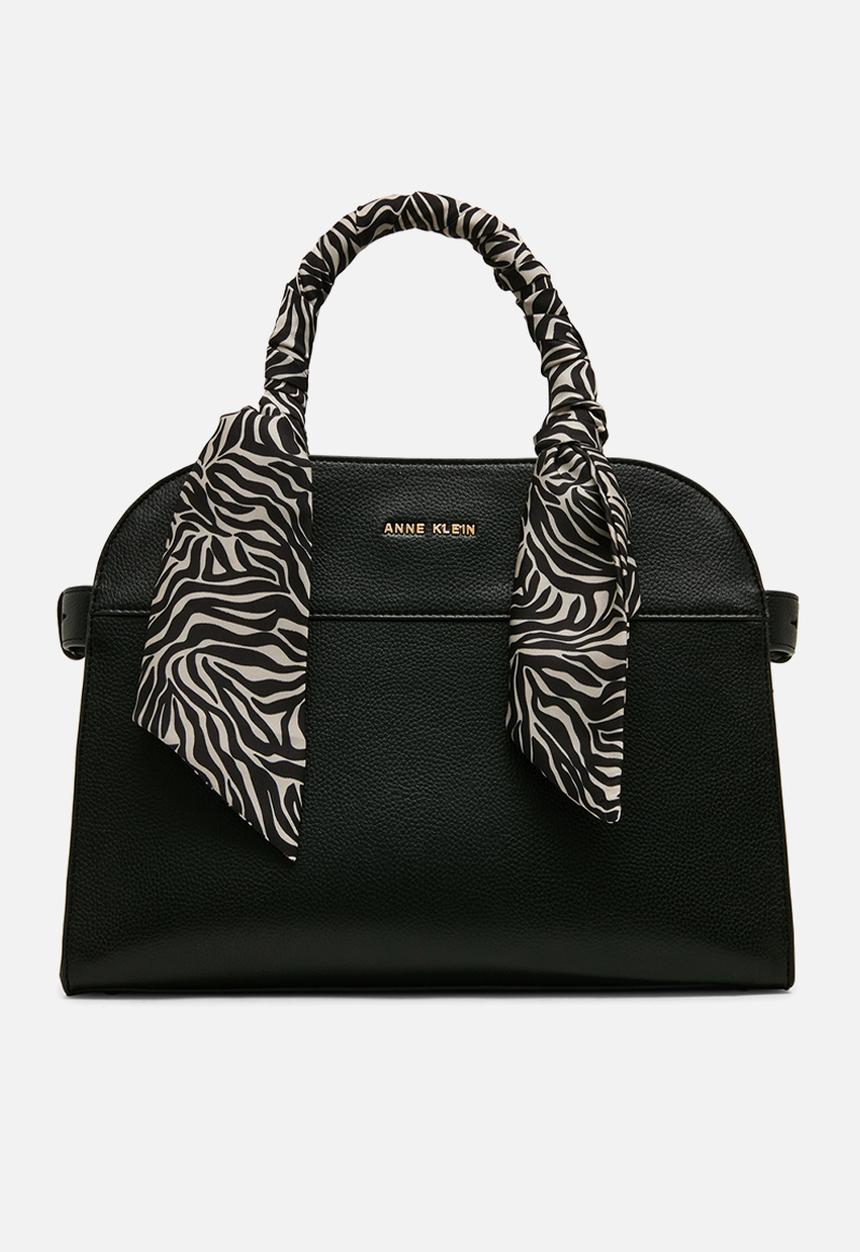 Anne Klein - Rounded Satchel w/ Detachable Strap - Black/Zebra