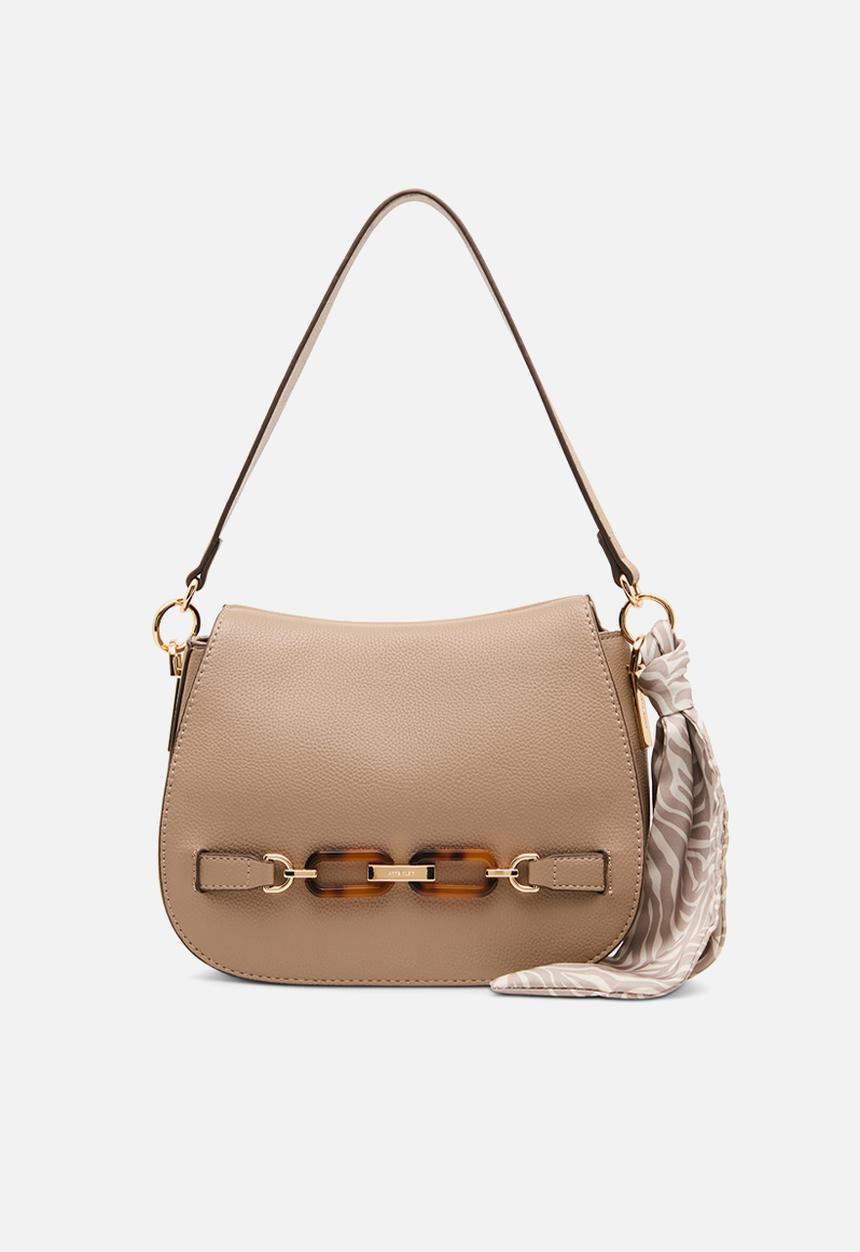 Anne Klein - Medium Flap - Truffle/Pearl White-Sesame