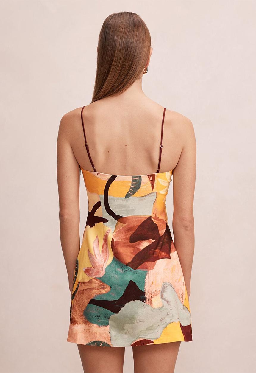 Forever New - Mel strappy linen mini dress in arndale abstract