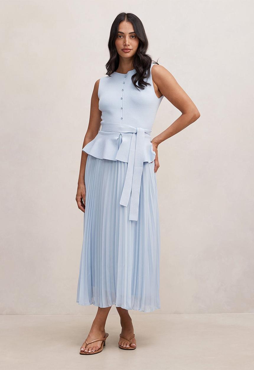 Forever New - Luella pleat mixed midi dress in soft blue