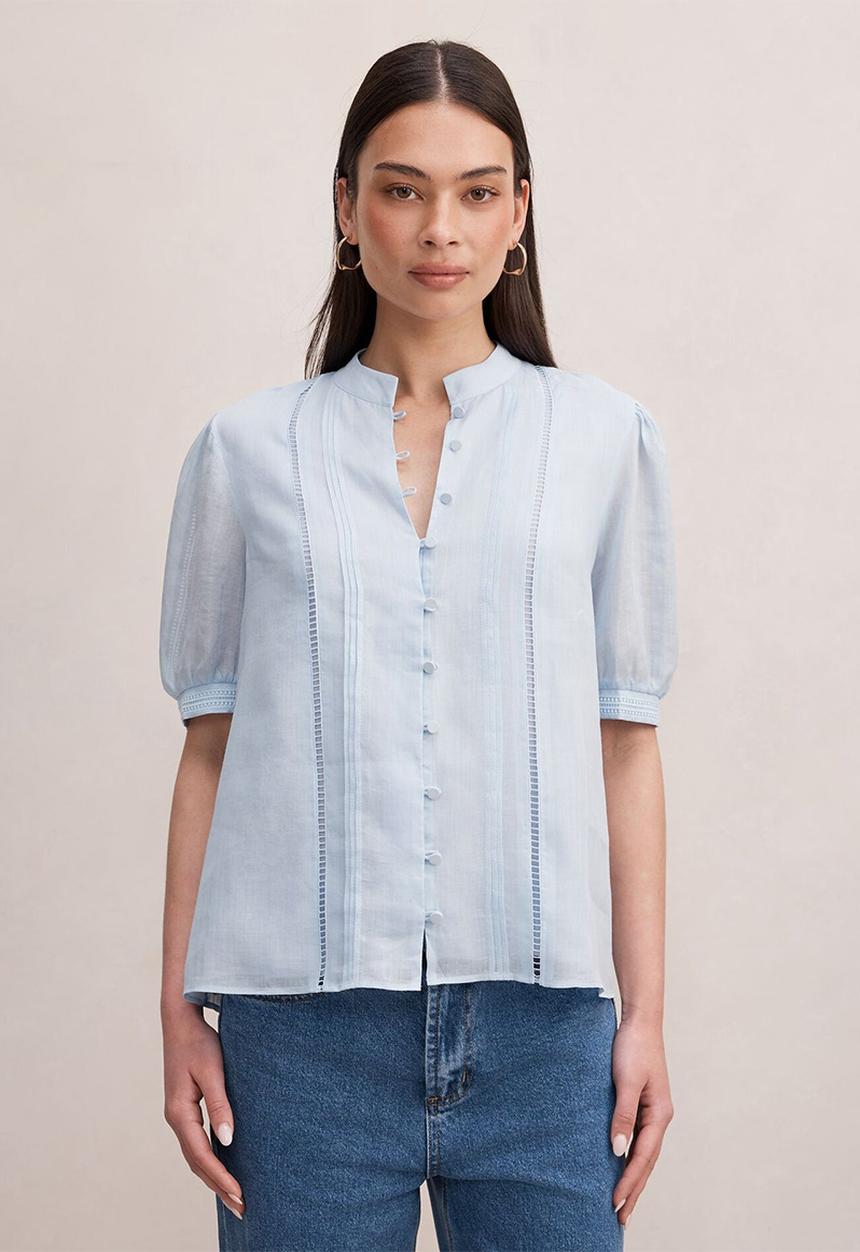 Forever New - Skye trim detail blouse in blue bell