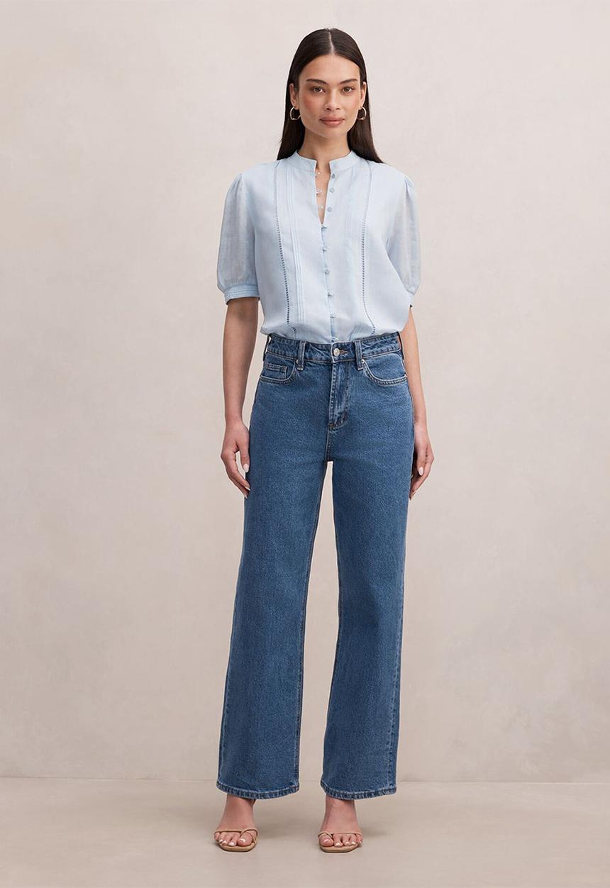 Forever New - Skye trim detail blouse in blue bell