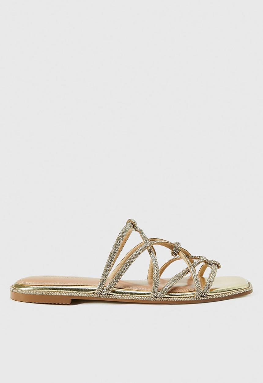 Forever New - Talia twisted vamp embellished flat sandal in gold