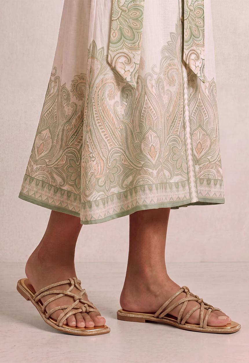 Forever New - Talia twisted vamp embellished flat sandal in gold