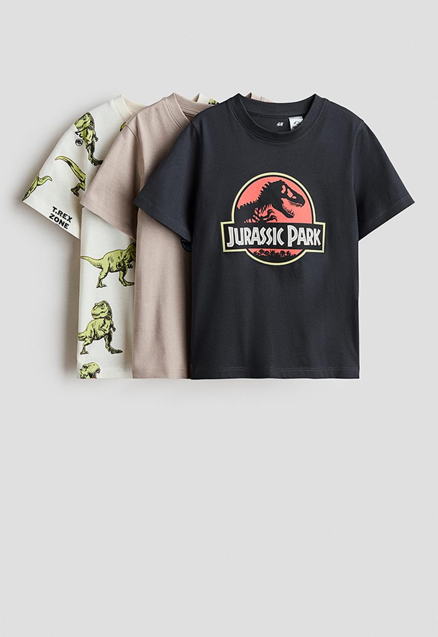 H&M - 3-Pack printed T-shirts - dark grey/jurassic world