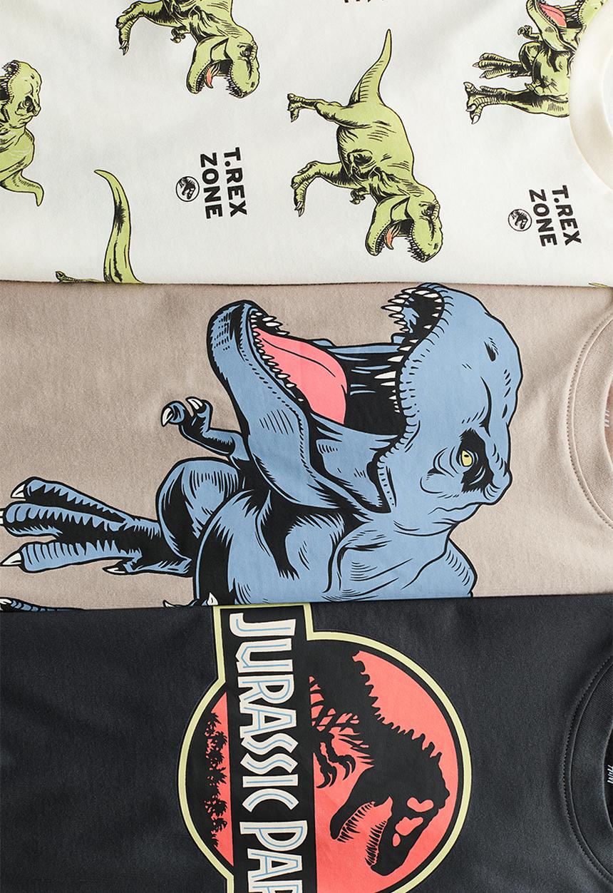 H&M - 3-Pack printed T-shirts - dark grey/jurassic world