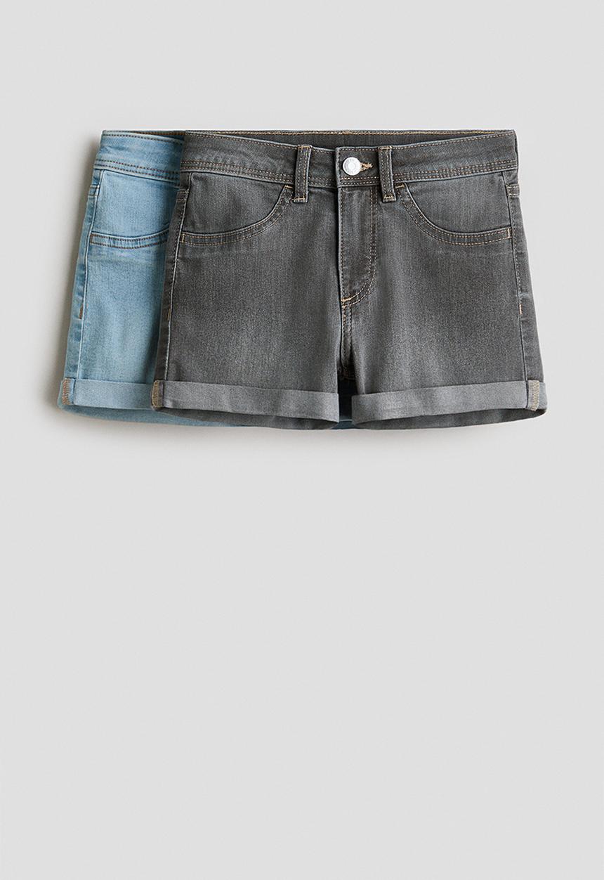 H&M - 2-Pack denim shorts - light denim blue/grey