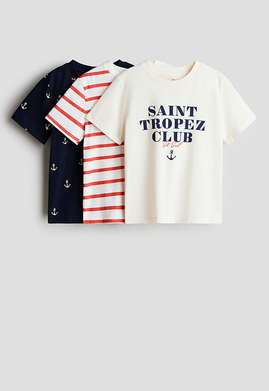H&M - 3-Pack printed T-shirts - cream/saint tropez