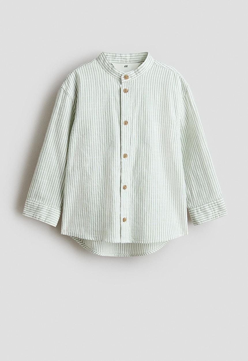 H&M - Cotton grandad shirt - white/green striped