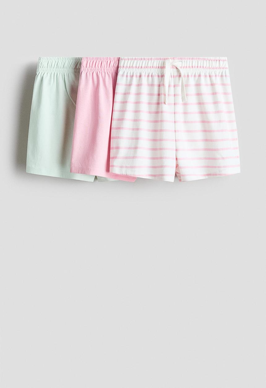 H&M - 3-pack cotton jersey shorts - light pink/striped