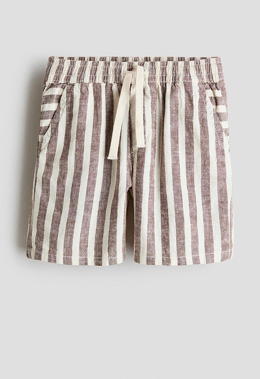 H&M - Linen-blend drawstring shorts - brown/white striped