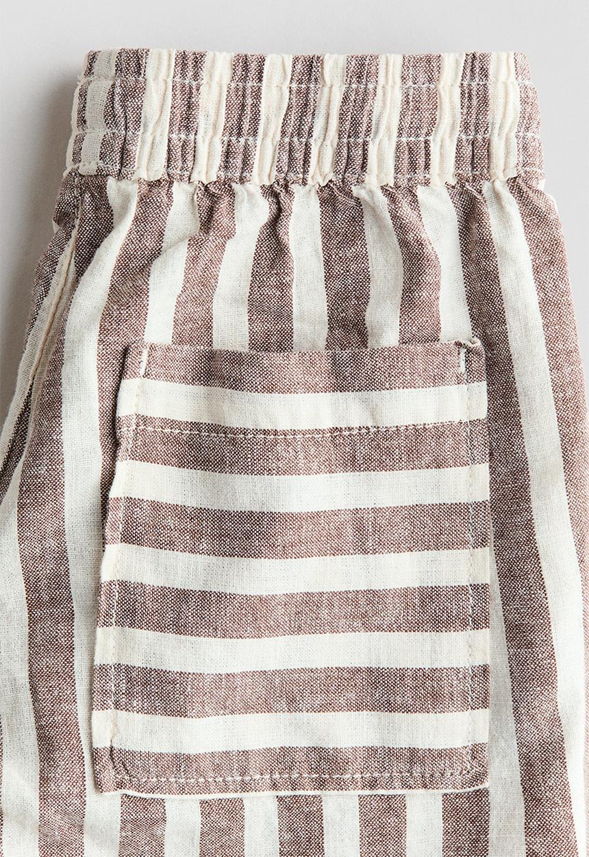 H&M - Linen-blend drawstring shorts - brown/white striped