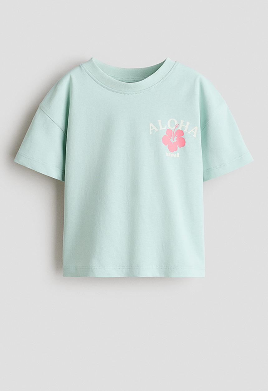 H&M - Printed T-shirt - light turquoise/aloha