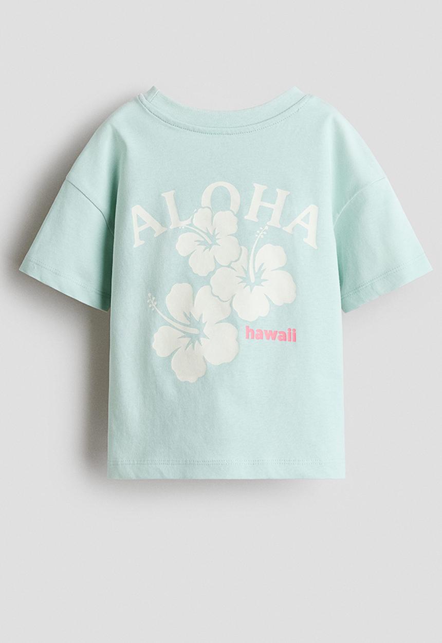 H&M - Printed T-shirt - light turquoise/aloha