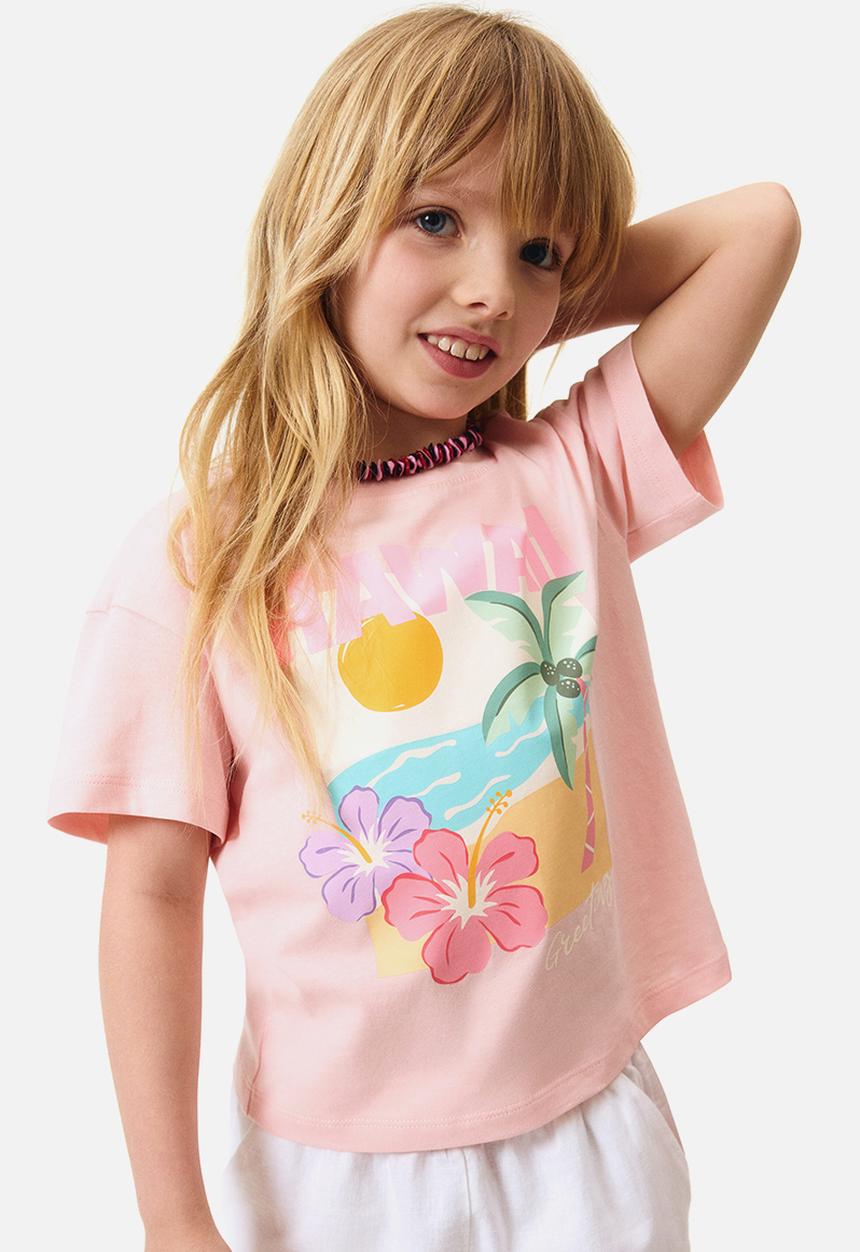 H&M - Printed T-shirt - light pink/hawaii
