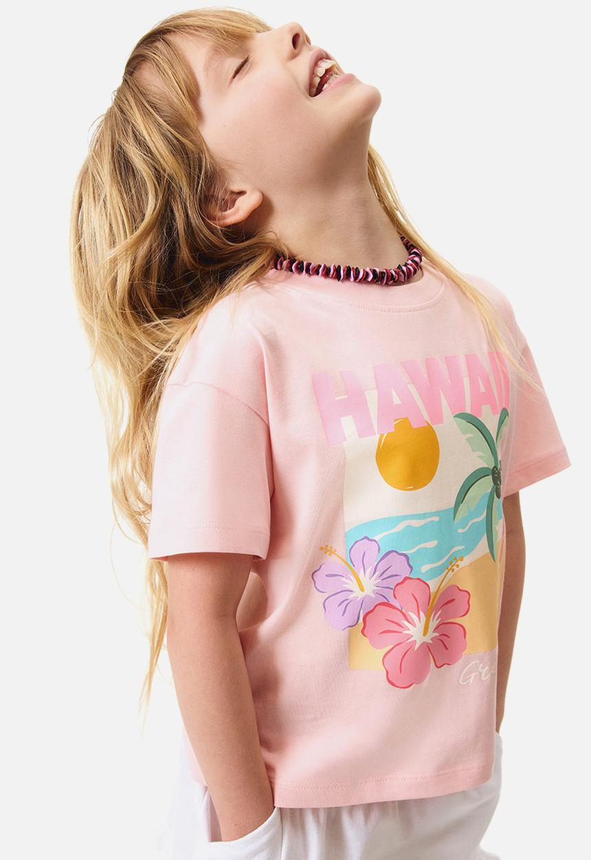 H&M - Printed T-shirt - light pink/hawaii