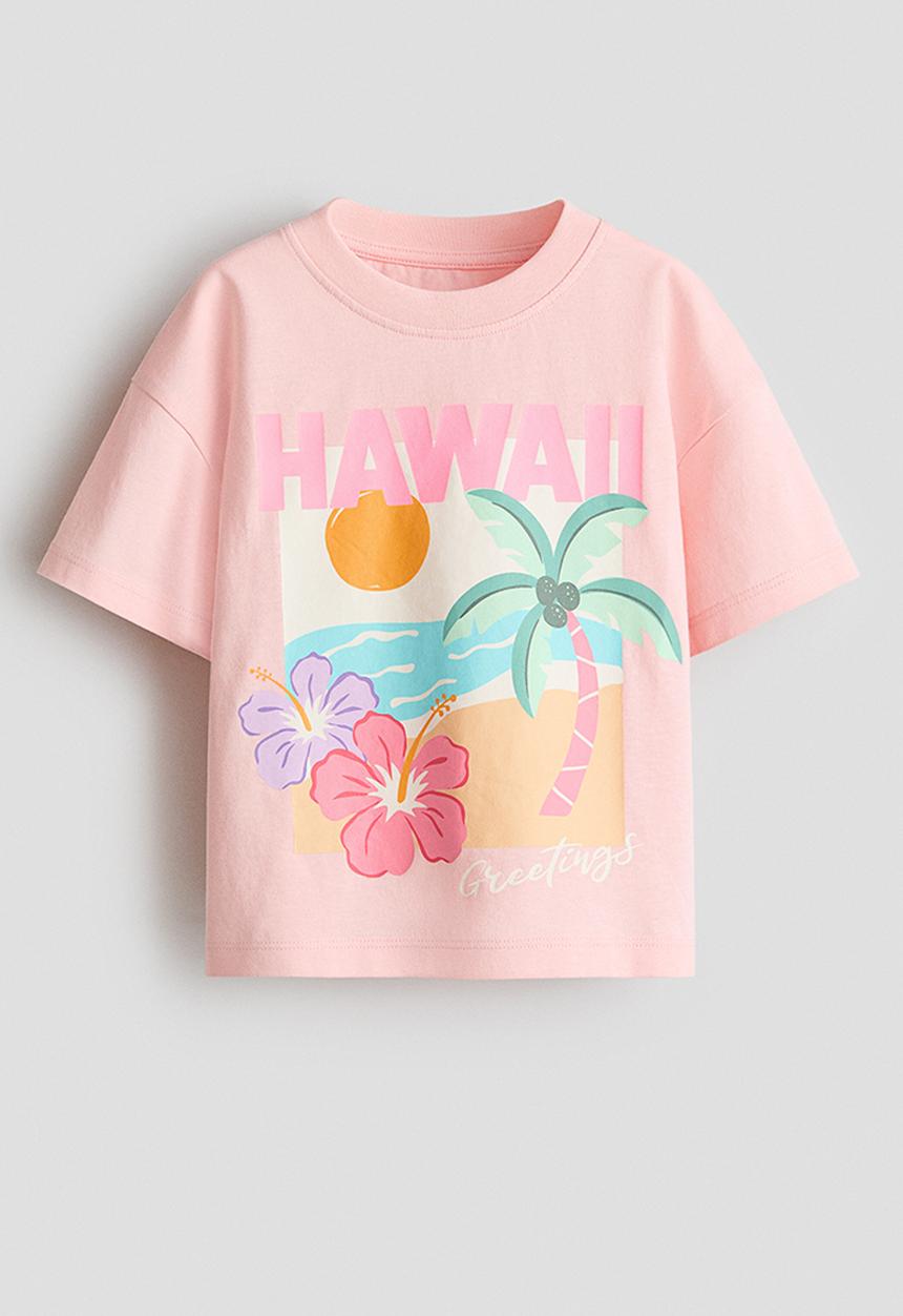 H&M - Printed T-shirt - light pink/hawaii