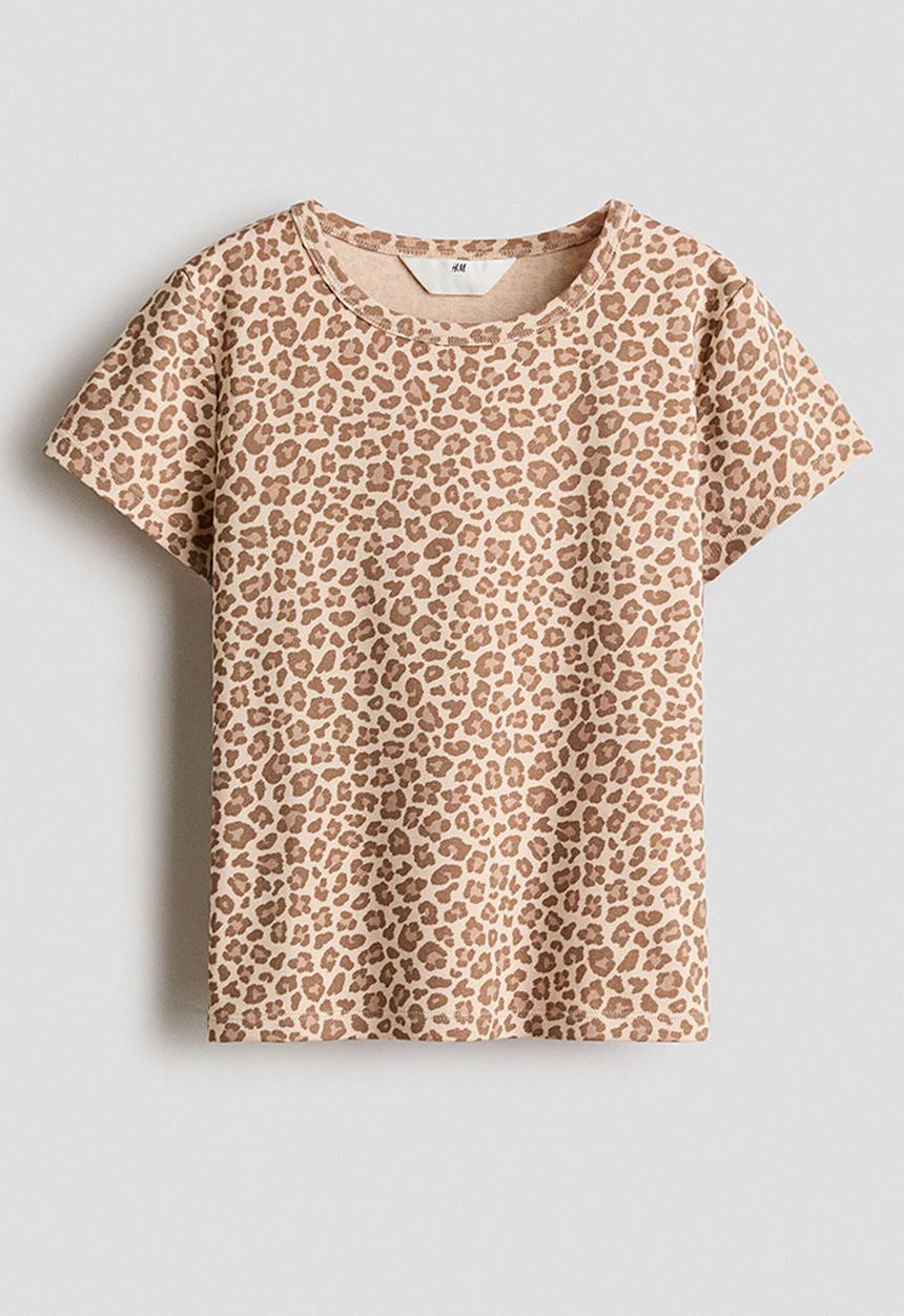H&M - Printed T-shirt - dark beige/leopard print