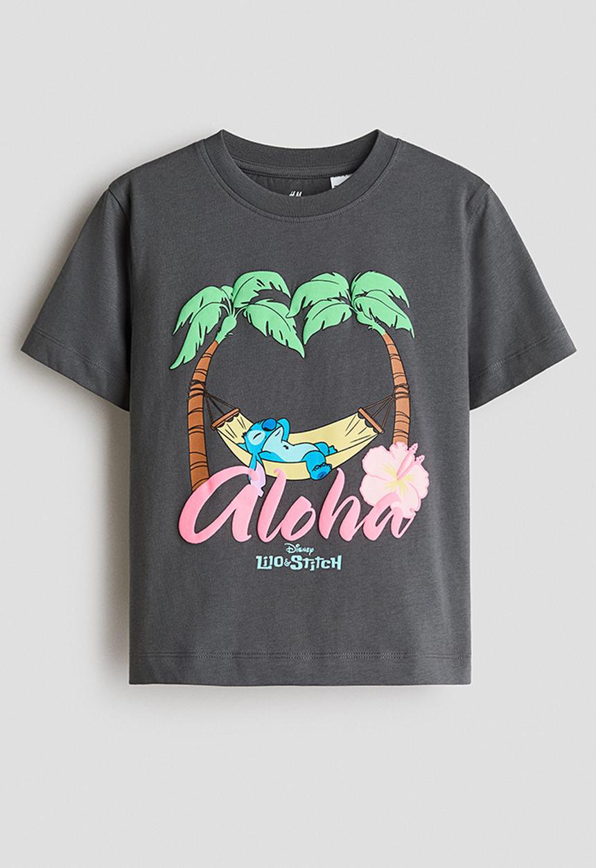 H&M - Printed t-shirt - dark grey/lilo & stitch