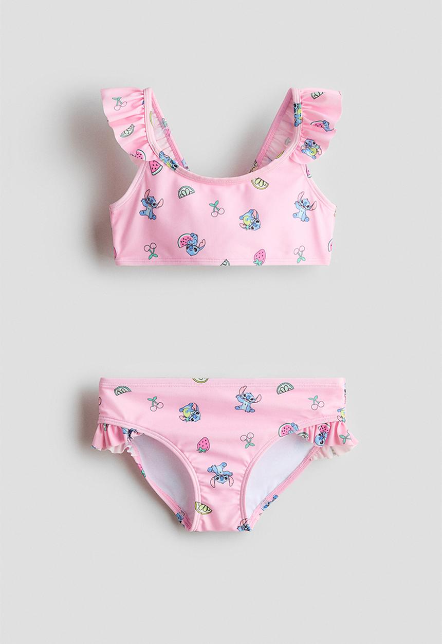 H&M - Flounced printed bikini - light pink/lilo & stitch