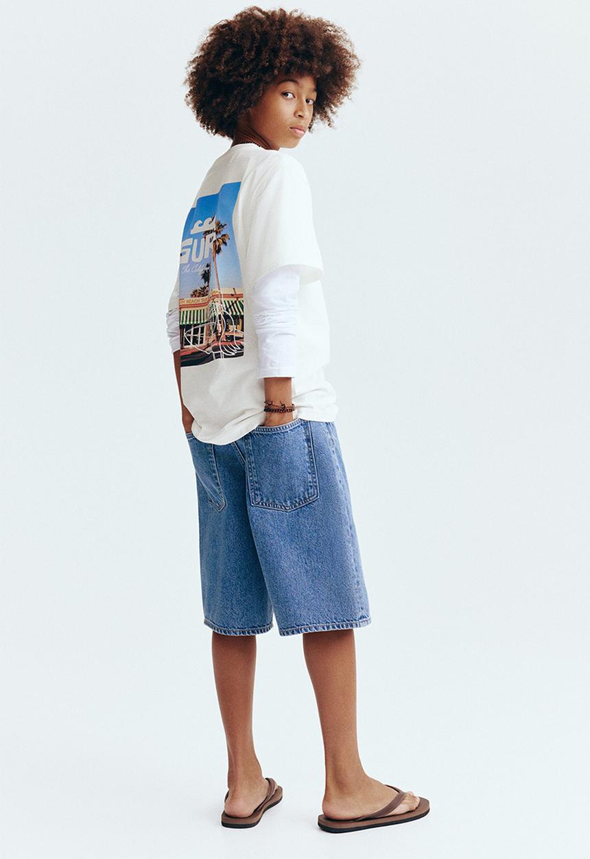 H&M - Printed cotton t-shirt - white/surf