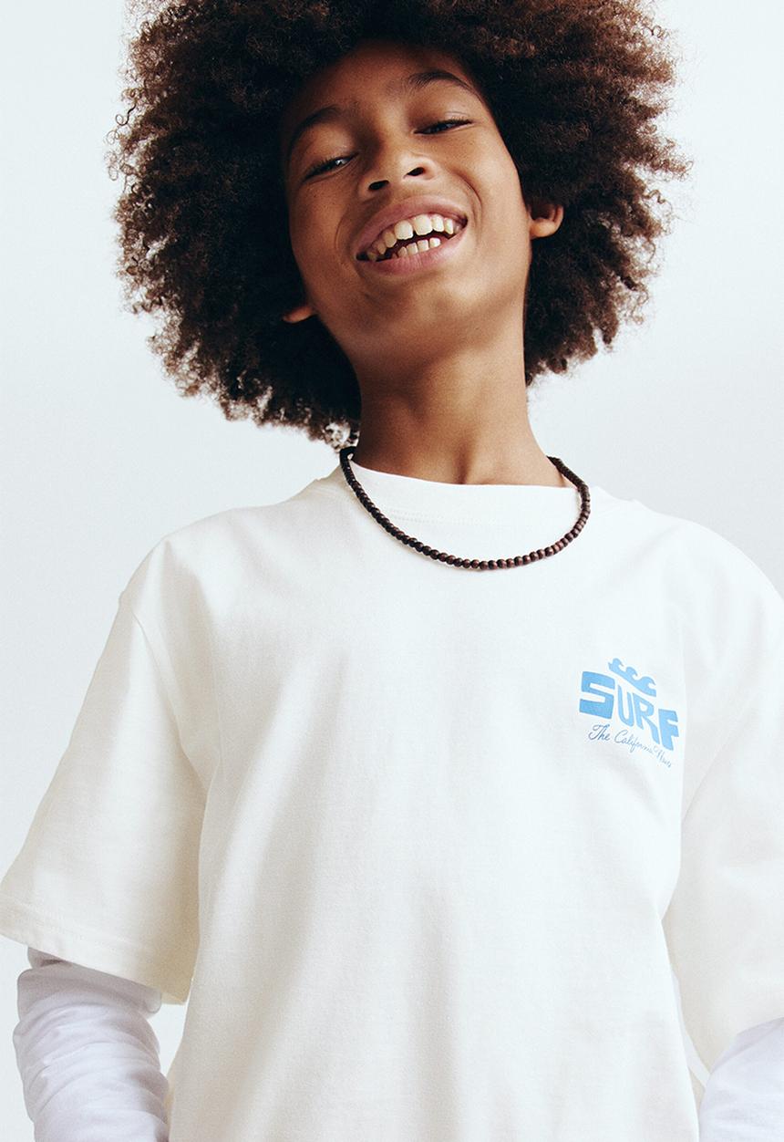 H&M - Printed cotton t-shirt - white/surf