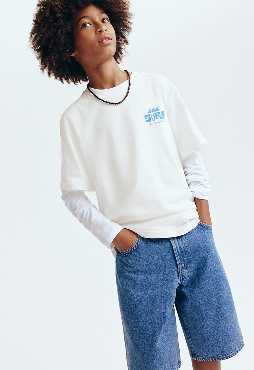 H&M - Printed cotton t-shirt - white/surf