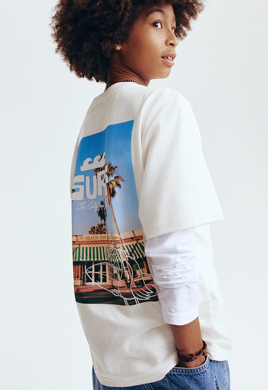H&M - Printed cotton t-shirt - white/surf