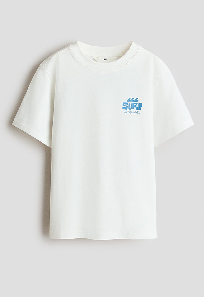 H&M - Printed cotton t-shirt - white/surf