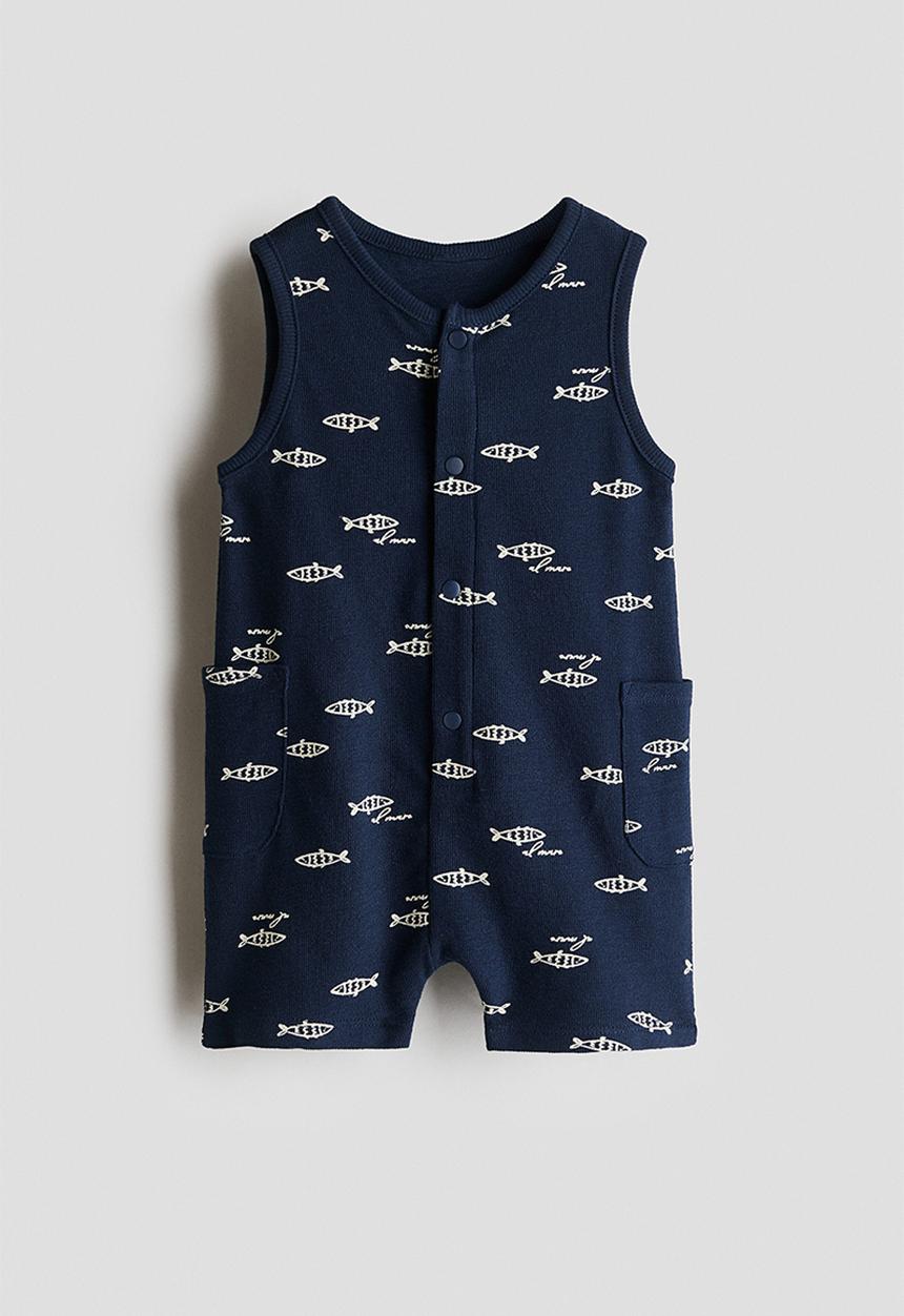 H&M - Cotton terry romper suit - navy blue/fish