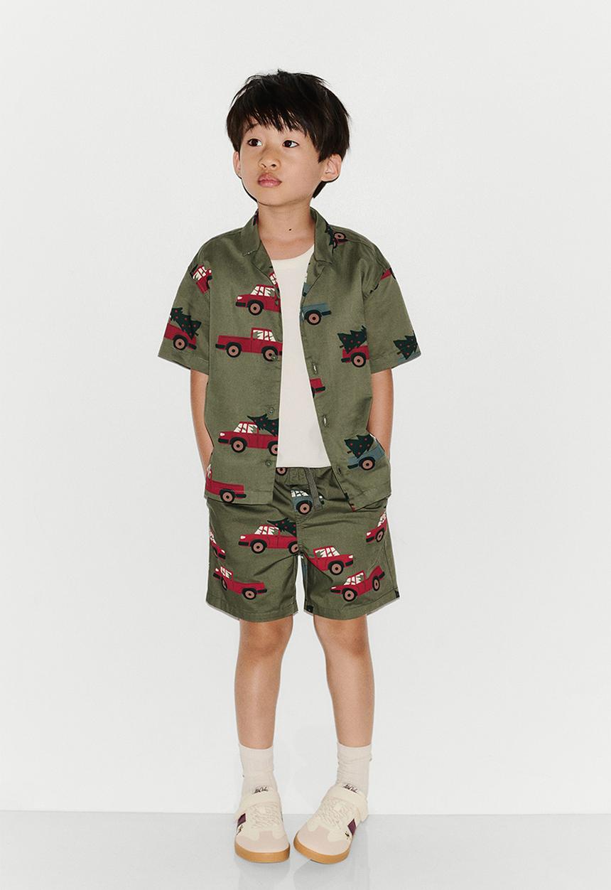 H&M - 3-Pack cotton shorts - khaki green/vehicles