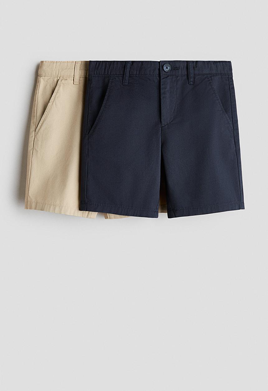 H&M - 2-pack cotton chino shorts - navy blue/beige