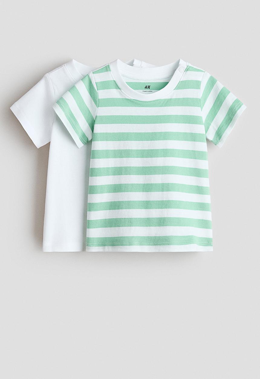 H&M - 2-Pack cotton T-shirts - light green/white