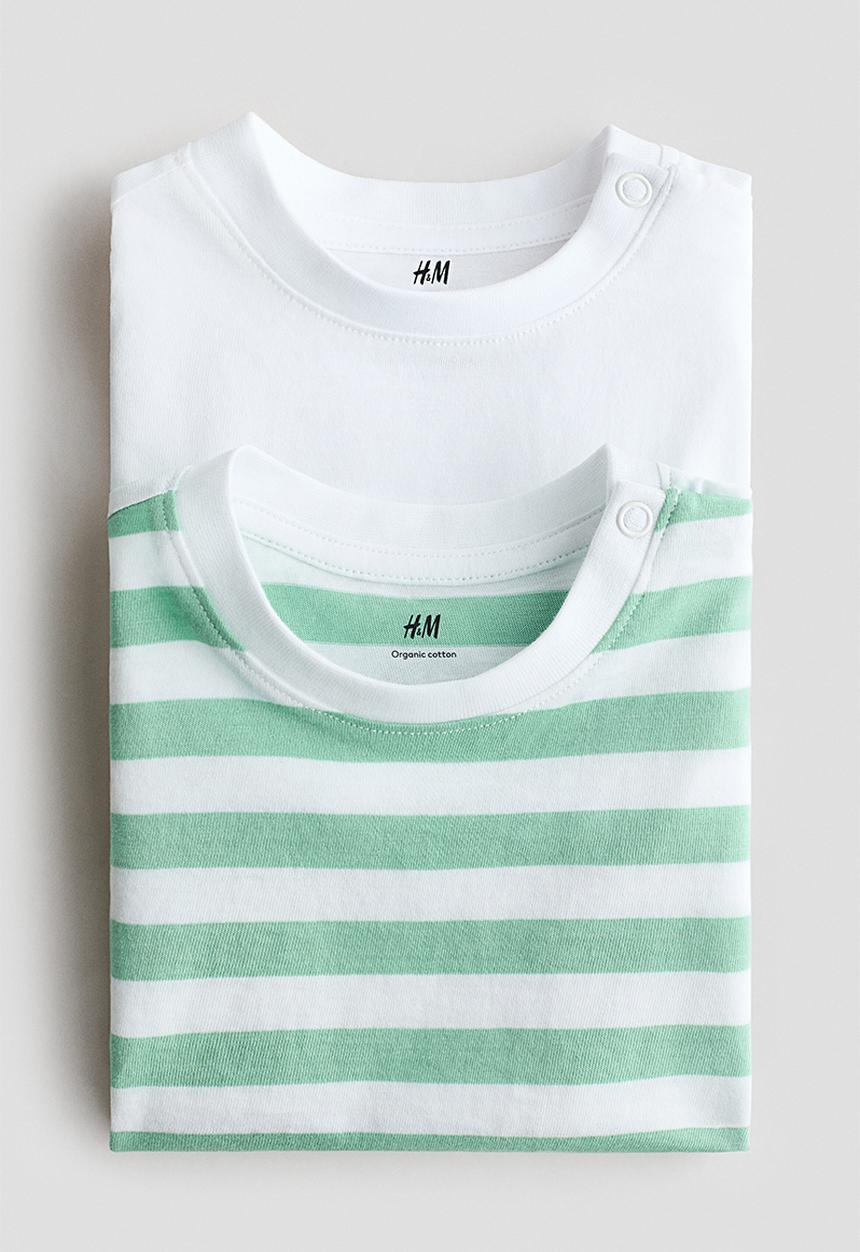 H&M - 2-Pack cotton T-shirts - light green/white
