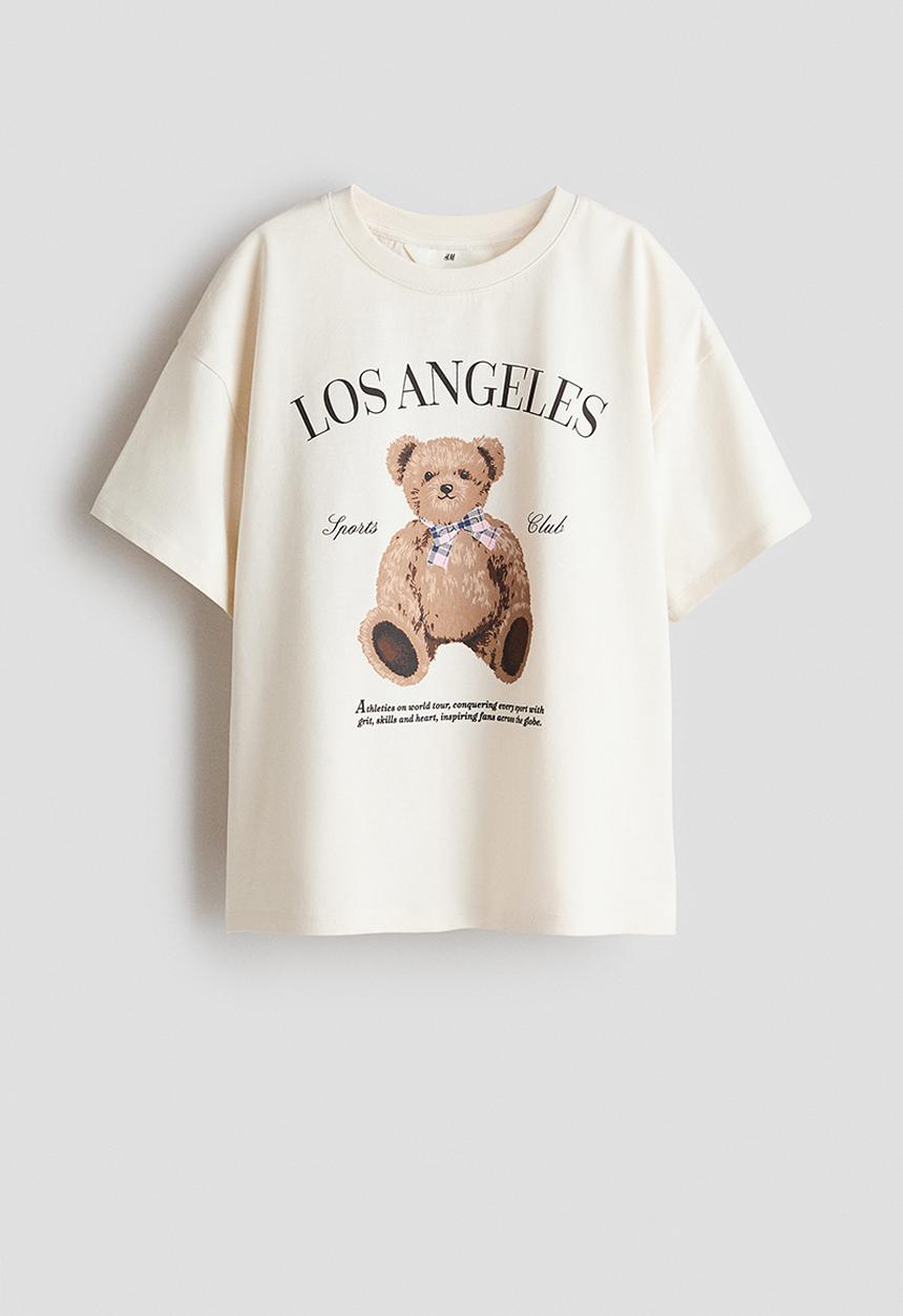 H&M - Oversized cotton t-shirt - cream/teddy bear