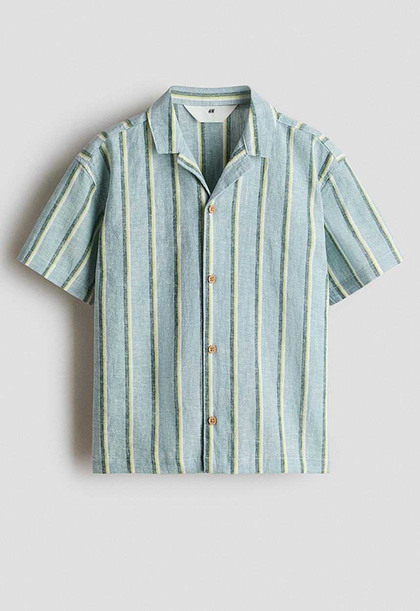 H&M - Linen-blend resort shirt - dusty turquoise/green striped
