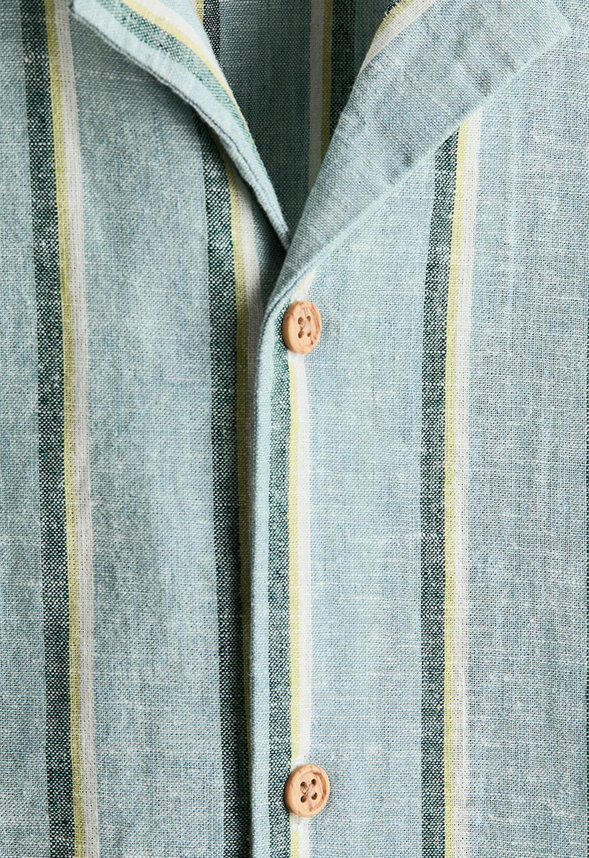 H&M - Linen-blend resort shirt - dusty turquoise/green striped