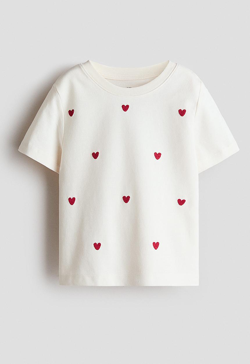 H&M - Motif-detail t-shirt - white/hearts