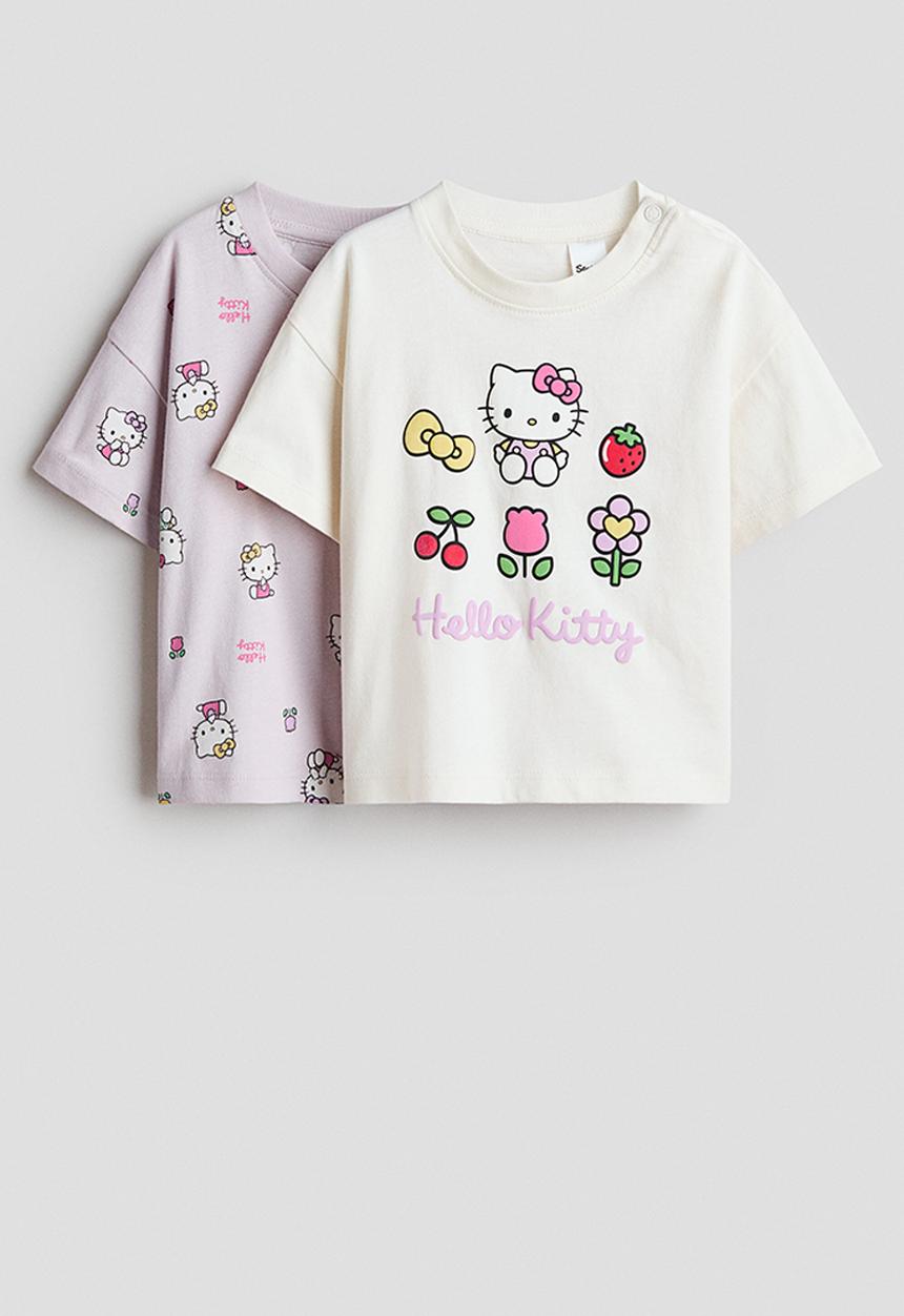 H&M - 2-pack printed cotton t-shirts - light purple/hello kitty