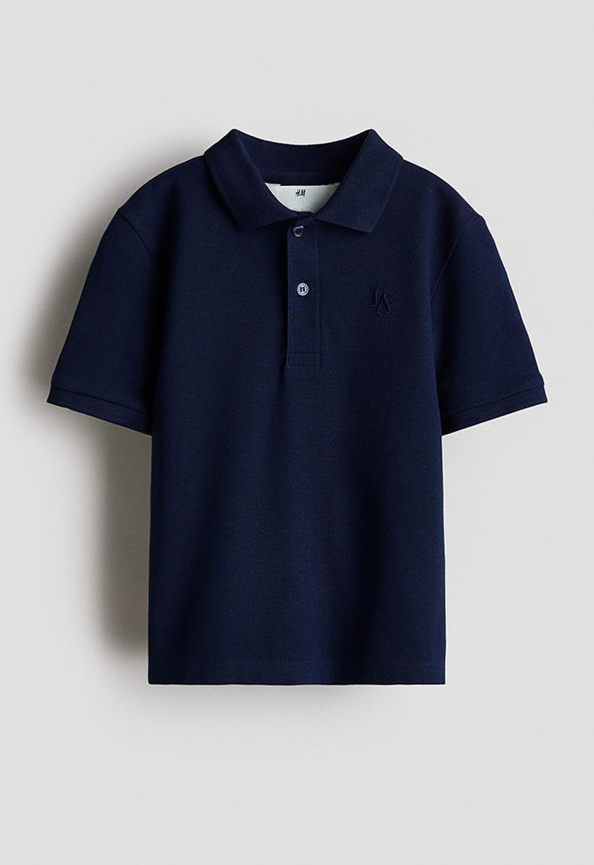 H&M - Embroidered-motif piqué polo shirt - navy blue