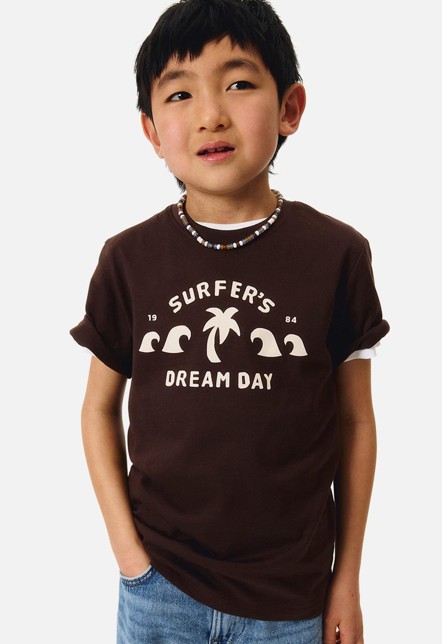 H&M - Printed T-shirt - dark brown/surfer
