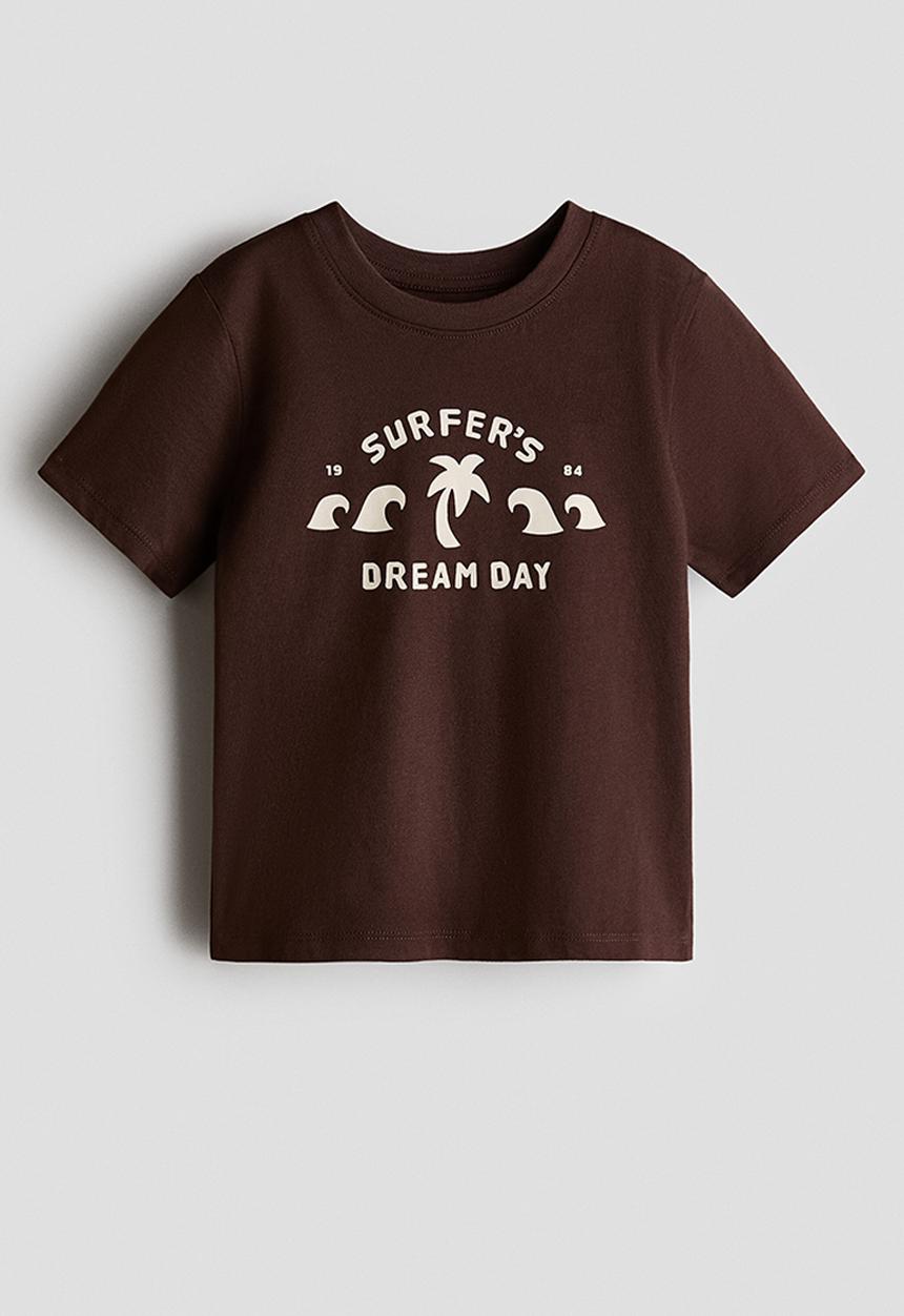 H&M - Printed T-shirt - dark brown/surfer