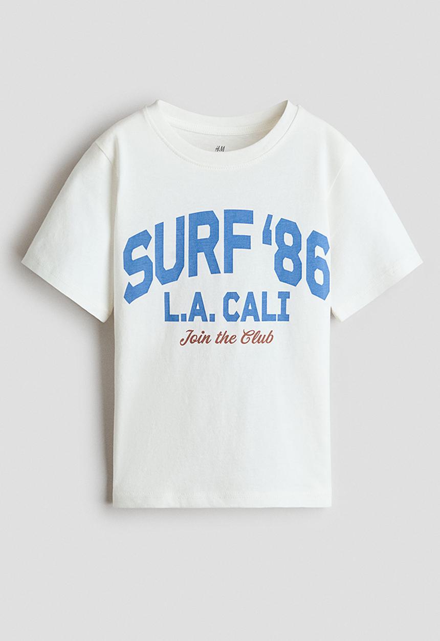 H&M - Printed T-shirt - ivory/surf '86