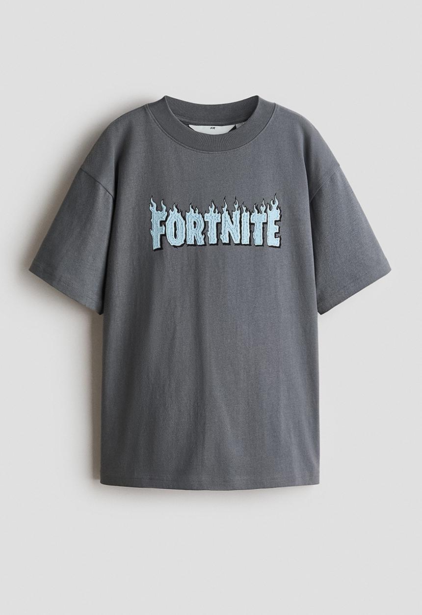 H&M - Printed t-shirt - grey marl/fortnite