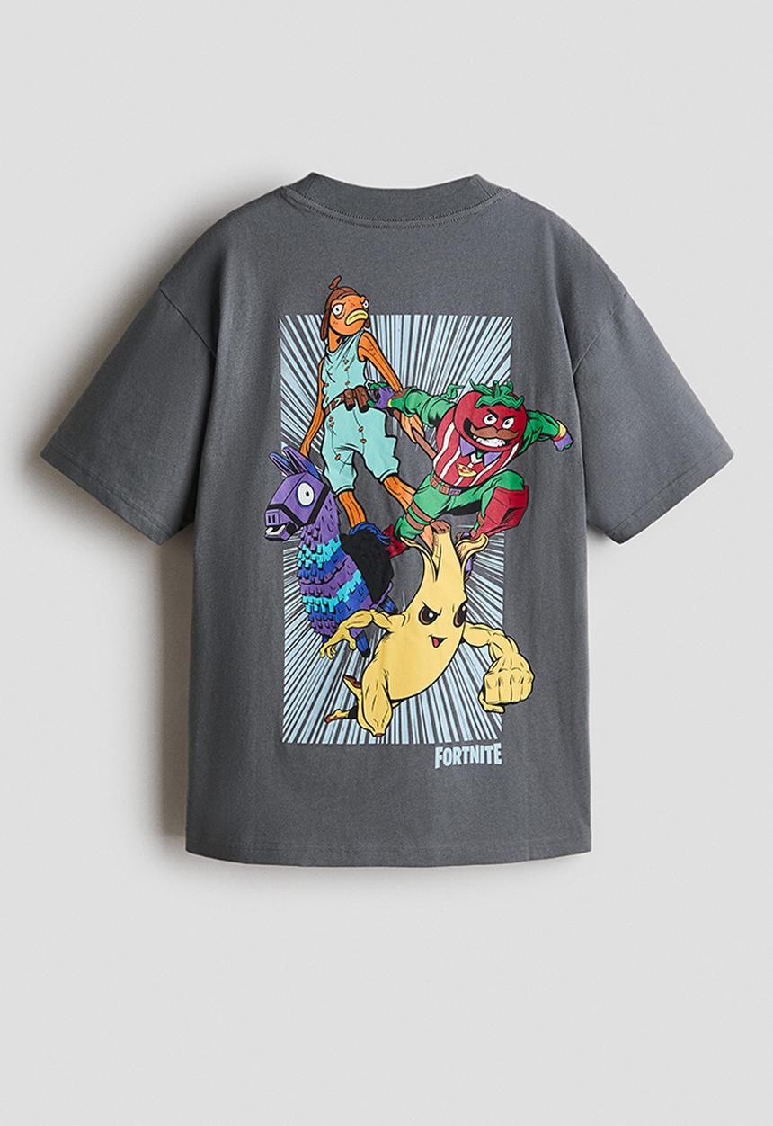 H&M - Printed t-shirt - grey marl/fortnite