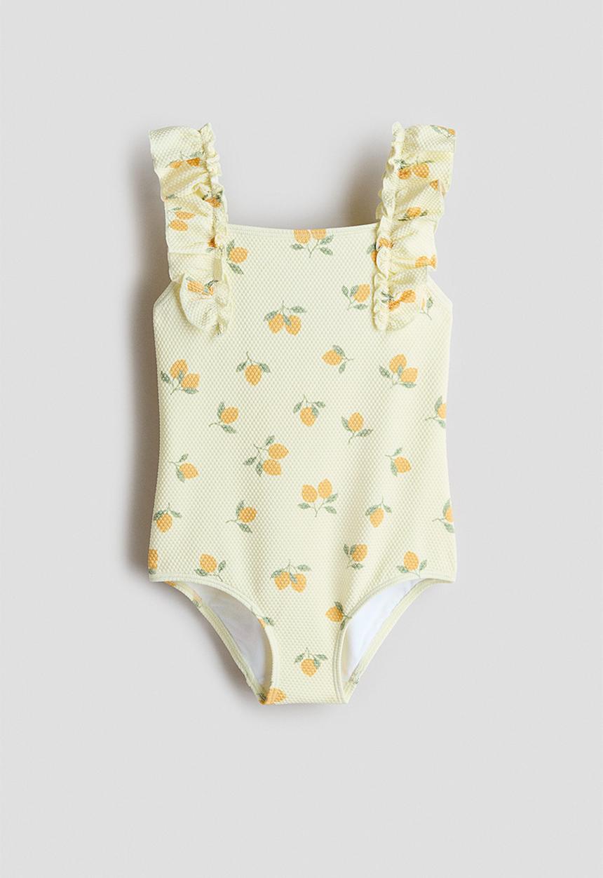 H&M - Frill-trimmed swimsuit - light yellow/lemons