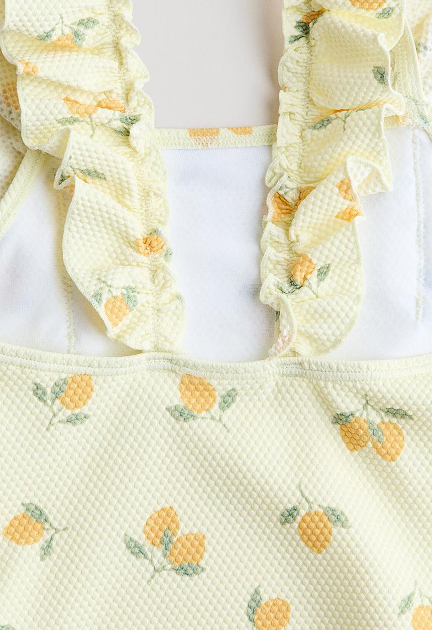 H&M - Frill-trimmed swimsuit - light yellow/lemons